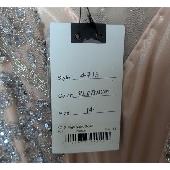 Mac Duggal Beaded Fringe Gown Size 14 – Nude Silver Embellished Maxi Dress NWT - Picture 8 of 10